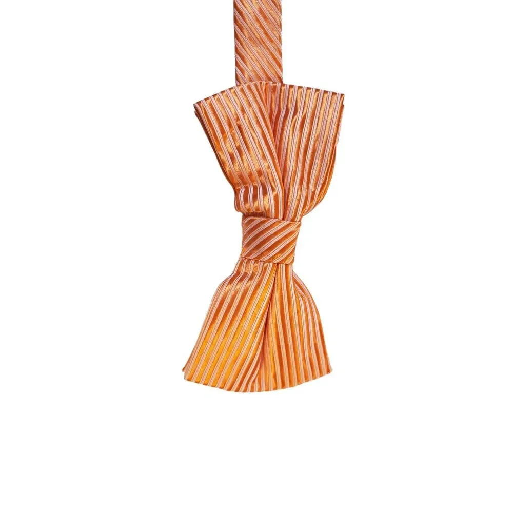 JON VANDYK HOLLAND BOW TIE‎ Mens Orange With Lt Orange Stripe Handmade 100% Poly